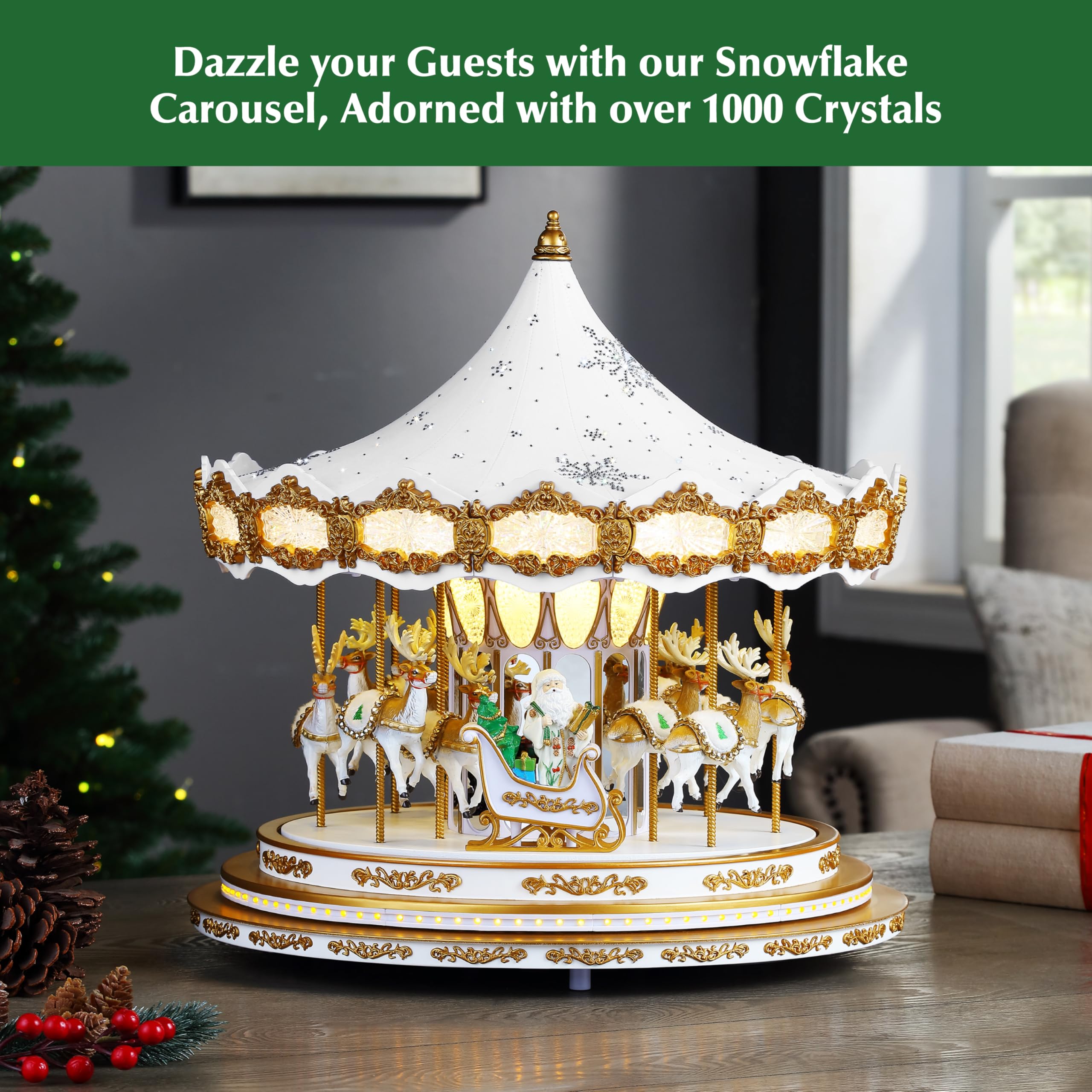 Amazon.com: Mr. Christmas Animated Musical White and Gold Carousel